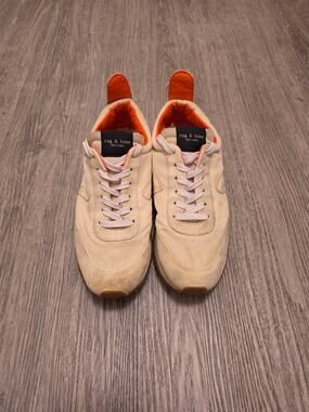 Rag & Bone Retro Runner Sneakers Womens 37.5 US 7.5 Cream Beige Suede Orange Low